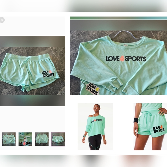 "2 Piece" LOVE & SPORTS Long Sleeve And Shorts Activewear - Picture 1 of 12